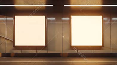 Generative AI Two blank billboards of advertising spaces on textured wall for mock up purpose OOH digital ad place