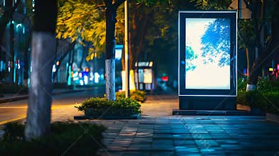 Generative AI Outdoor kiosk city advertising business concept.