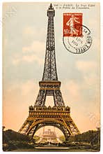 Vintage postcard with Eiffel Tower in Paris