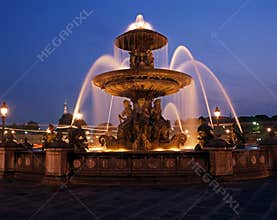 Fountain at night, Paris, France.