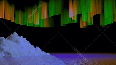Northern lights among the iceberg and water surface. Beautiful night scene of aurora borealis. Night landscape with