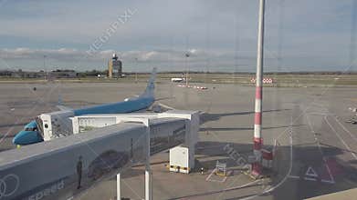 Hungary Budapest commercial planes loading and park at the international airport