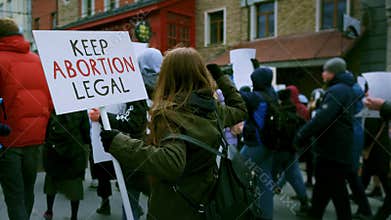 Woman fight for legal abortion rights. Protest demonstration placard. Feminism.