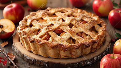 Traditional apple pie with lattice crust.