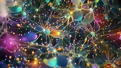 A network of axon growth cones creating a complex and interconnected web of neural pathways