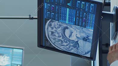 Professional medical doctors working in hospital office making computer research. Medicine, healthcare and technology