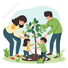 Family planting a tree together