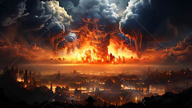Mushroom of a nuclear explosion of a large powerful atomic bomb. Concept war and apocalypse end of the world