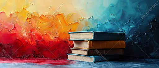 Colorful Abstract Background With Stacked Books in Soft Lighting