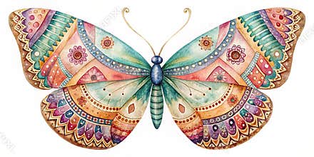 a butterfly BOHO pattern insect watercolor clipart Generative By AI