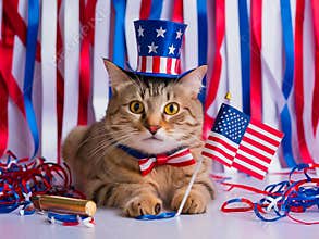 Patriotic cat Fourth of July Celebration in Style. 4th of July happy Independence Day of America and veteran day