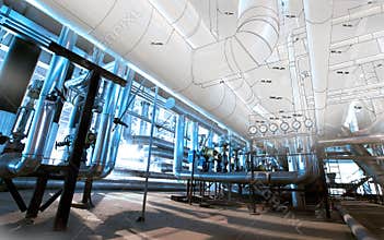 Sketch of piping design mixed with industrial equipment photos