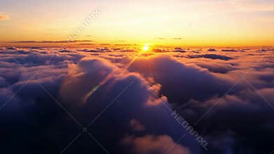 Beautiful aerial view above clouds at sunset, Beautiful cloudscape sunrise. AI-generated.