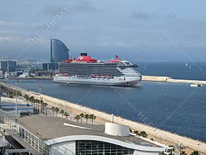 2024.05.19. Barcelona, Spain Virgin cruise ship Scarlet Lady leaving the port area
