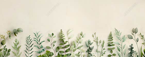 Elegant Greenery Border With Watercolor Leaves