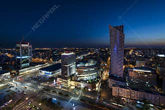 Night panorama of Warsaw city center
