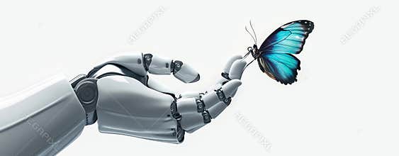 Blue Butterfly on Robot Hand
