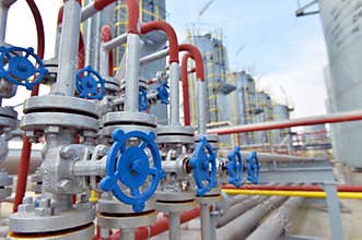 Pipes and valves in petrochemical factory