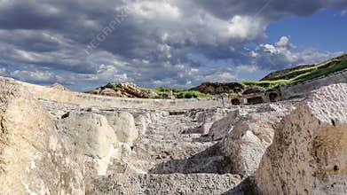 Roman Theatre in Amman, Jordan. Against the sky with clouds. 4K, time lapse