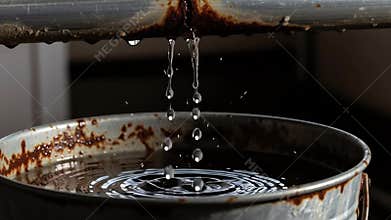 Rusty Tap Water Drips Slowly into Metal Sink