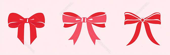 A vintage set of hand-drawn bow frame ribbon borders in a doodle sketch style, featuring red decorative ornaments. This