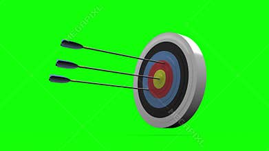 Arrows flying towards dart board and hitting target