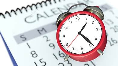 3D animation of flip-style calendar stands and alarm clock