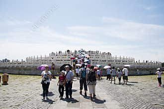 Asian Chinese, Beijing, Tiantan Park, the Circular Mound Altar, historical buildings