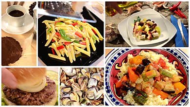 A collage of different food dishes