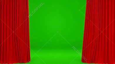 Red Curtain Opening on Green Screen for Dramatic Reveals, Product Launches and Cinematic Show Intros