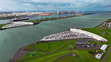 The Maeslantkering, or Maeslant barrier, is a storm barrier in the Rhine Delta in the Netherlands for flood protection