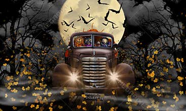 Halloween Witch Cat and Pumpkin