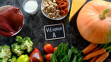 Products containing vitamin A. Selective focus.