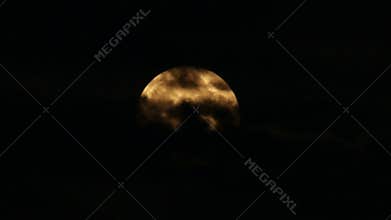 Scary Orange Super Moon with Clouds