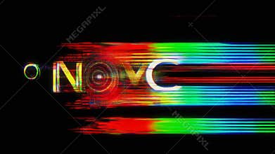 Abstract Glitch Effect with Digital Noise and Corrupted Signal on Black Background