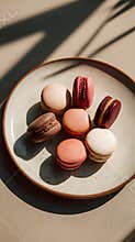 Macaron pink peach white brown red chocolate pistachio strawberry