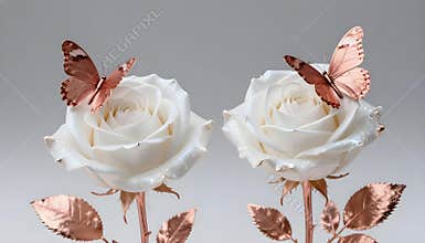 Elegant white roses with butterfly accents in soft focus
