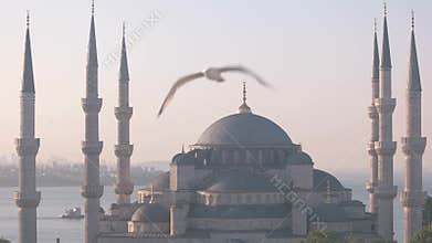 Blue Mosque With Minarets And Domes Over Bosphorus In Istanbul
