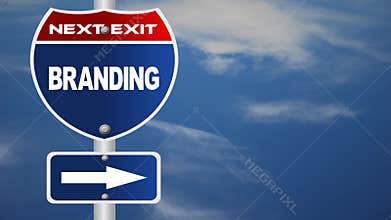 Branding road sign with flowing clouds