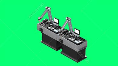 Automation industry concept with robotic arms with control panels isolated