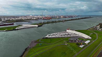 The Maeslantkering, or Maeslant barrier, is a storm barrier in the Rhine Delta in the Netherlands for flood protection