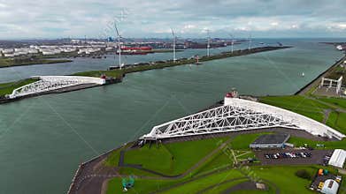 The Maeslantkering, or Maeslant barrier, is a storm barrier in the Rhine Delta in the Netherlands for flood protection
