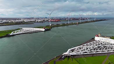 The Maeslantkering, or Maeslant barrier, is a storm barrier in the Rhine Delta in the Netherlands for flood protection