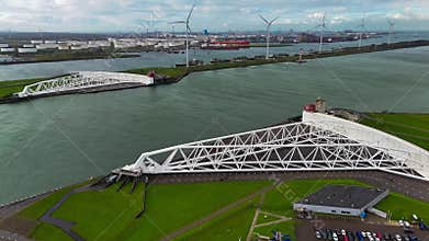 The Maeslantkering, or Maeslant barrier, is a storm barrier in the Rhine Delta in the Netherlands for flood protection