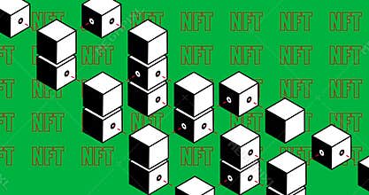 Animation of red nft and boxes over transparent background