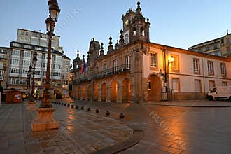 Evening cityscape of Lugo, Spain, during the San Froilán festivities