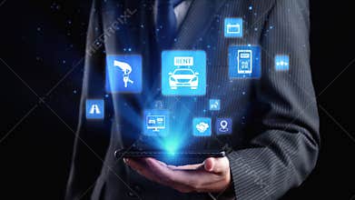 Online car rental service with digital booking and vehicle sharing icons Gist