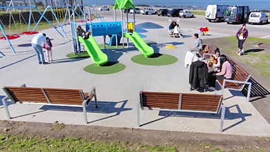 Families in urban park in Montevideo city, Uruguay