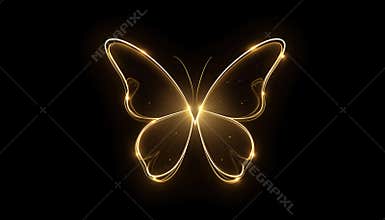 Gleaming Neon Abstract Butterfly Silhouette With Laser Beams And Light Effect