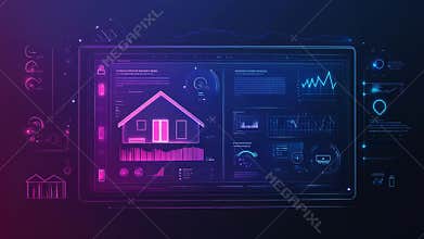 Futuristic interface displaying smart home monitoring system data